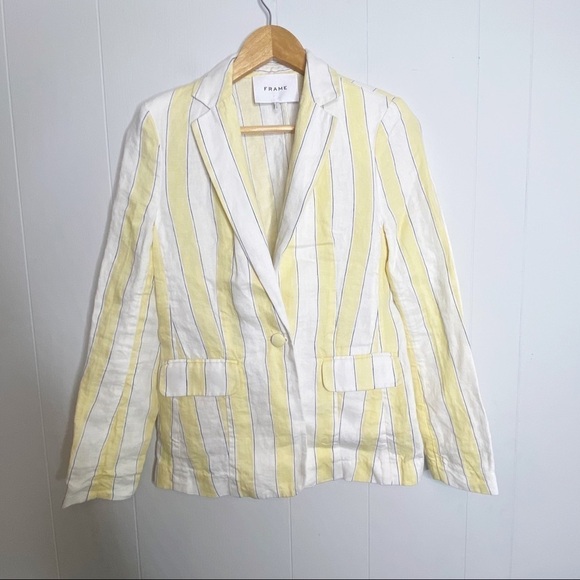 Frame Jacket Yellow White Striped Linen Blazer Jacket 2 - Picture 3 of 8